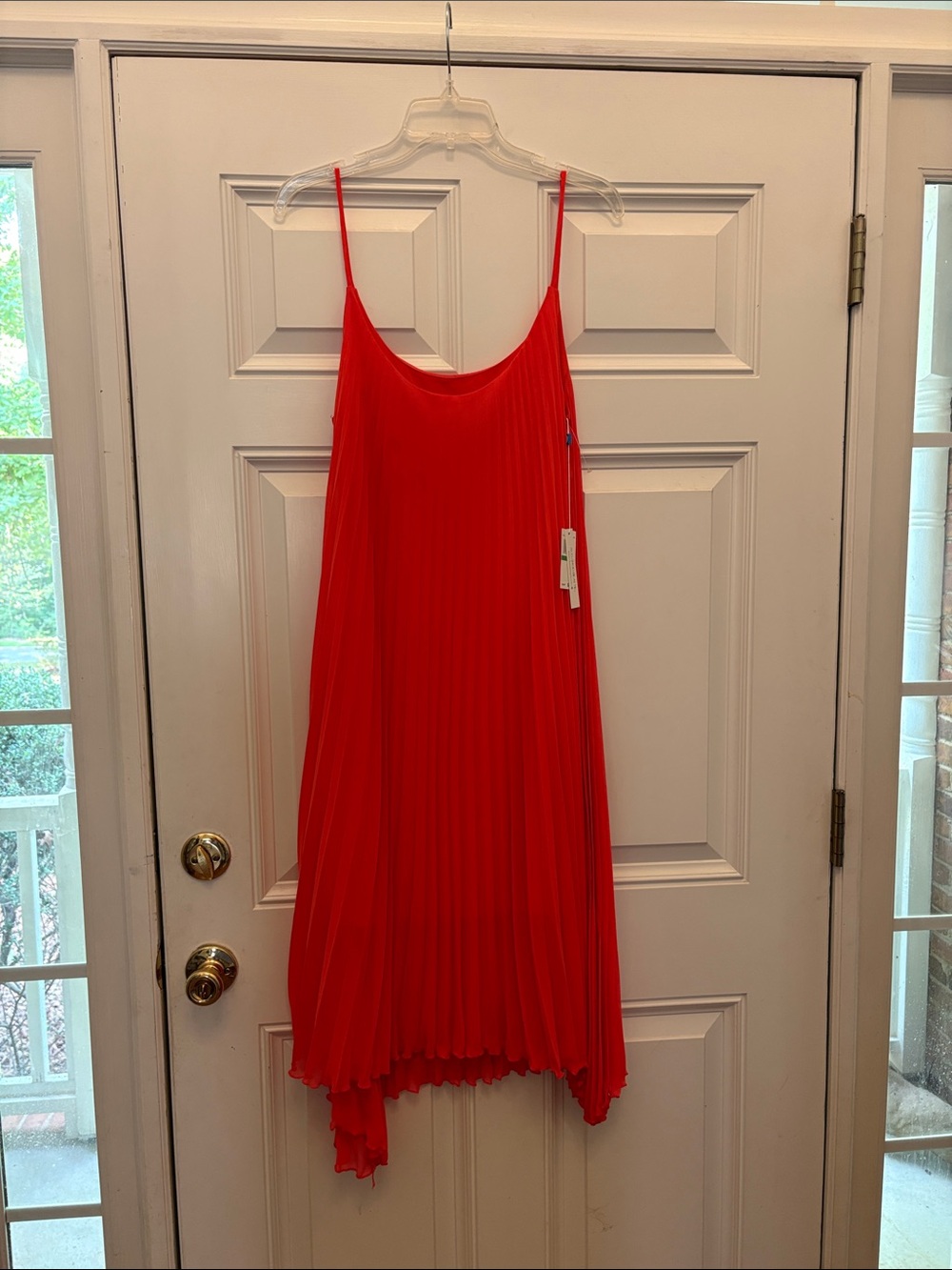 Vibrant Orange Pleated Asymmetrical Slip Dress